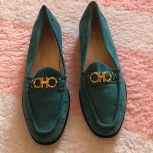 Turquoise suede loafers
